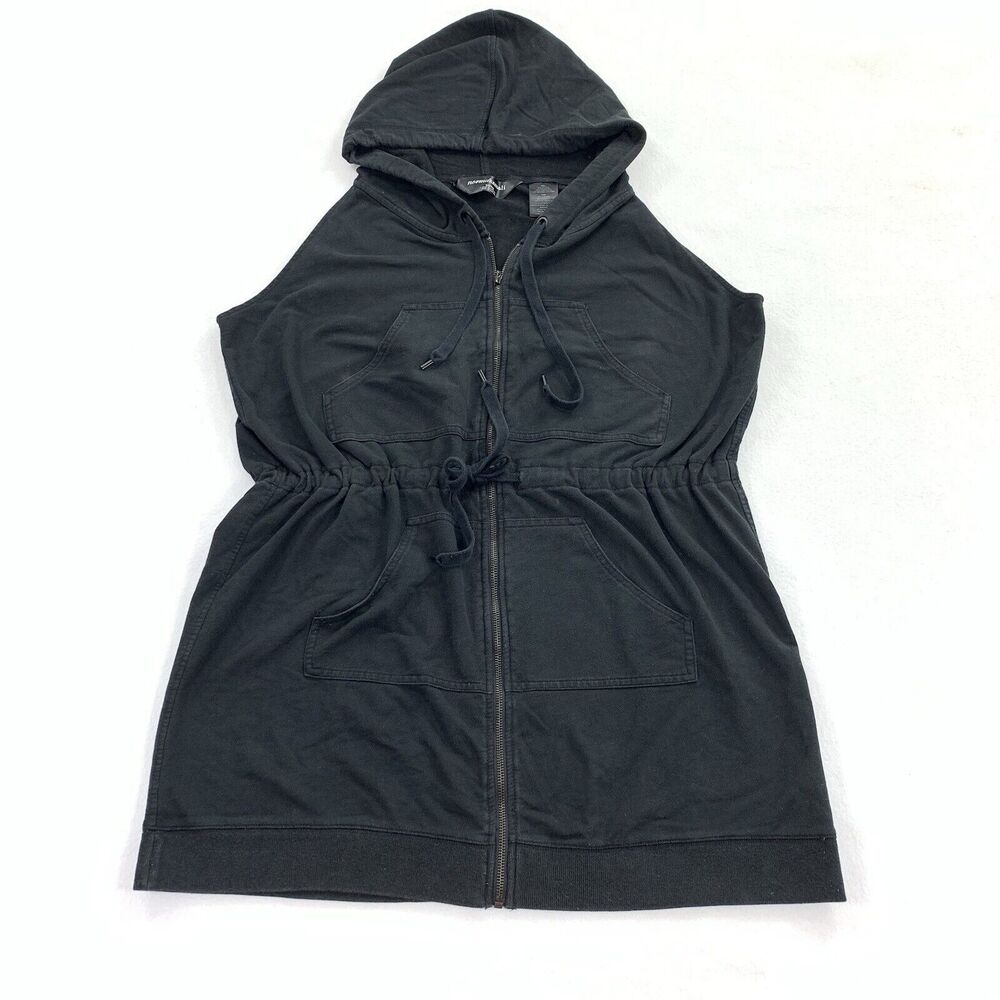 Norma Kamali Sleeveless Hooded Full Zip Tunic Jacket Size XXL Womens Black Top